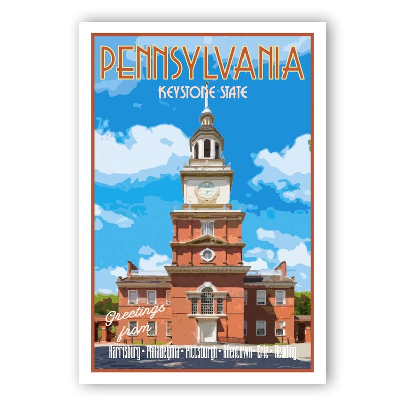 Postcard Fair PENNSYLVANIA TRAVEL POSTER postcard set of 20 identical postcards. PA state vintage style travel poster post cards. Made in USA. - Image 1